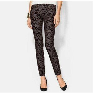 FREE PEOPLE Flocked Leopard Skinny Ankle Jeans 24 Brown